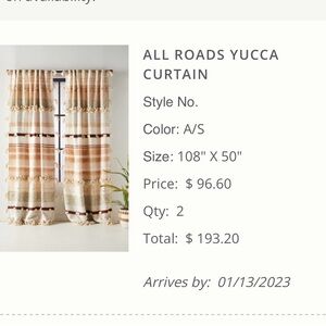 All Roads Yucca Curtain, Anthropologie. 108x50” Cream, pink, brown, gray.